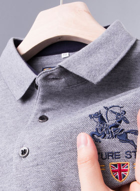 男士保罗POLO衫长袖T恤中年爸爸春秋装p0lo纯棉poli上衣服plol