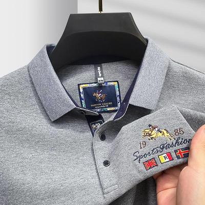 男士长袖T恤中年爸爸装2025春秋季新款纯棉高档刺绣polo衫上衣服