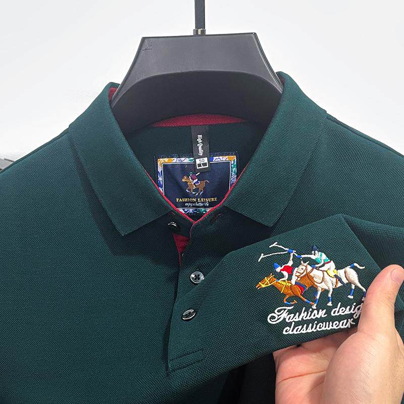 男士长袖T恤中年爸爸装2025春秋季新款纯棉高档刺绣polo衫上衣服