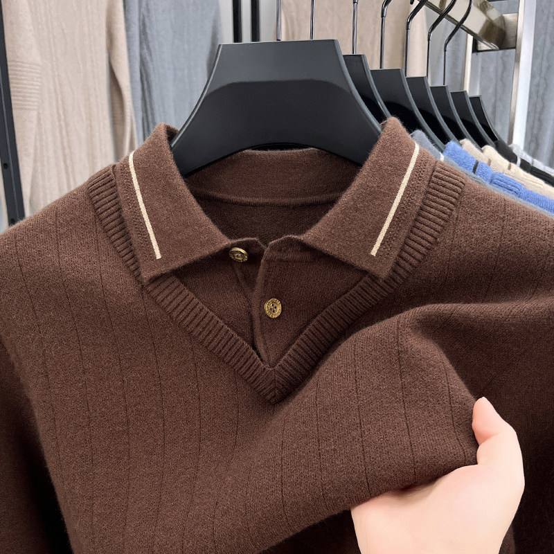 男士毛衣打底针织衫秋冬季上衣服中年爸爸装真假两件加厚内衣毛衣