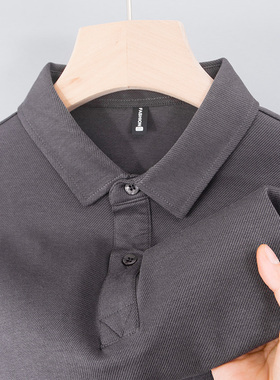 轻奢纯色男士短袖T恤POLO衫冰丝中年爸爸夏装plol翻有带领上衣服