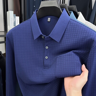 春装体桖带口袋领子50岁长袖t恤