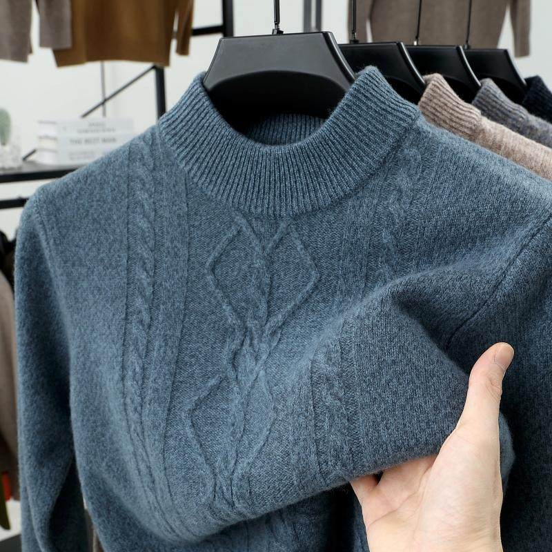 【460克100纯羊毛】男士秋冬季针织毛衣爸爸装圆领打底羊毛衫上衣