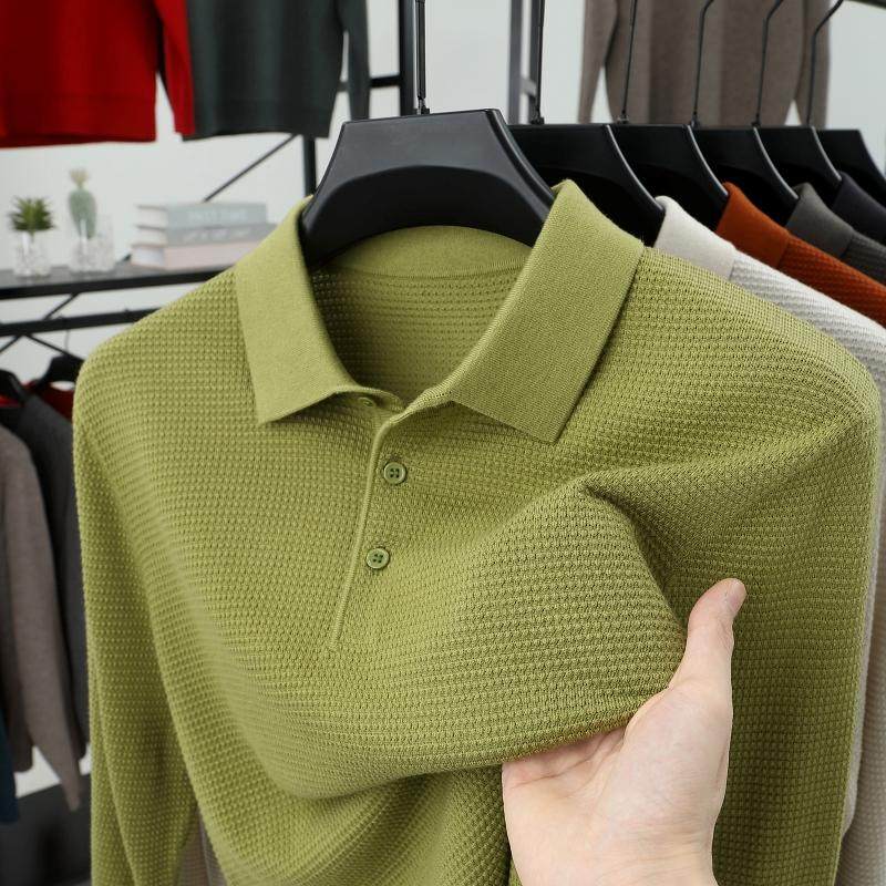 男士翻领POLO衫长袖T恤中年针织打底爸爸春秋冬装新款羊毛上衣