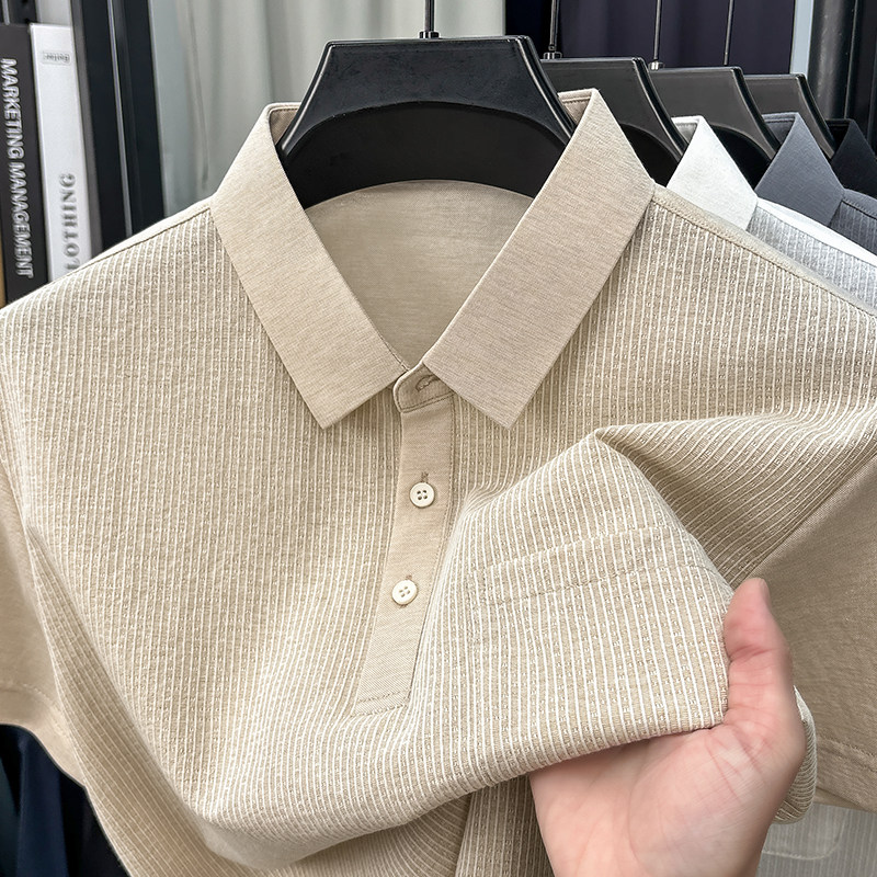 真口袋~2025男士夏季新款短袖POLO衫中年爸爸冰丝凉感上衣翻领T恤