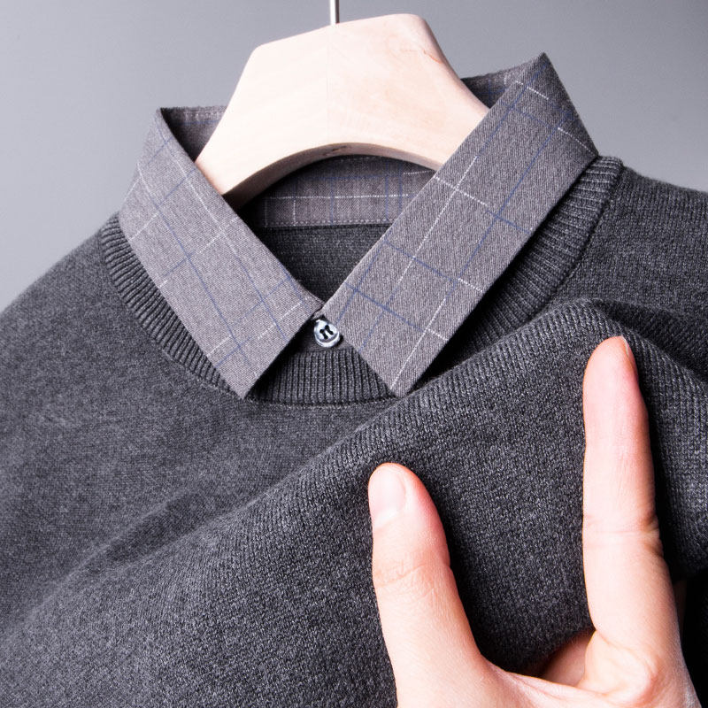 男士毛衣打底针织衫T恤春秋冬季上衣爸爸装真假两件套配衬衫假领,男装,针织衫/毛衣,淘宝优惠券,粉丝福利购,淘宝优惠卷