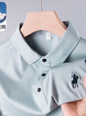 男士短袖T恤polo衫中年爸爸夏装战马刺绣上衣服翻有带领plol体恤