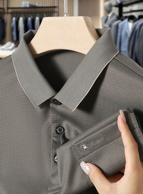 男士长袖T恤POLO衫春秋季中年爸爸装带口袋poll翻领上衣服体恤
