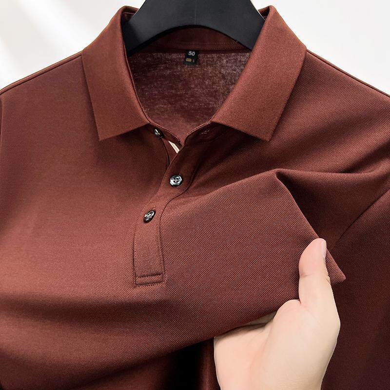 男士红色长袖T恤春秋季新款中年爸爸装翻有带领本命年Polo衫上衣