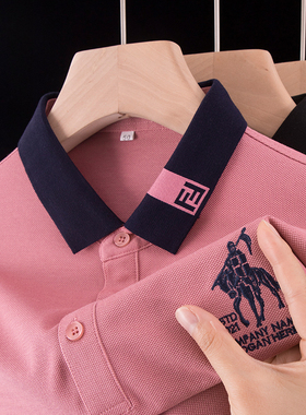 男士短袖T恤polo衫中年爸爸夏装战马刺绣上衣服翻有带领plol体恤