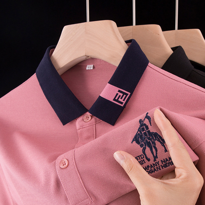 爸爸夏装战马刺绣上衣服plol体恤