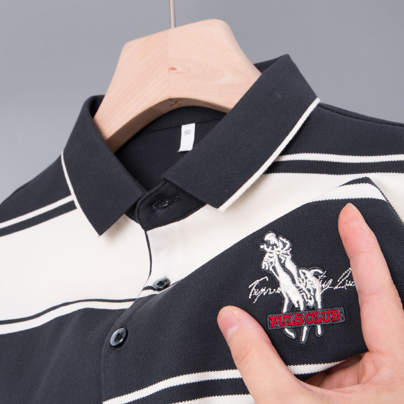 中年爸爸翻领条纹显年轻