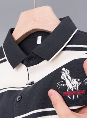 2023新款男士保罗polo衫中年爸爸夏装poli短袖纯棉T恤战马plol土