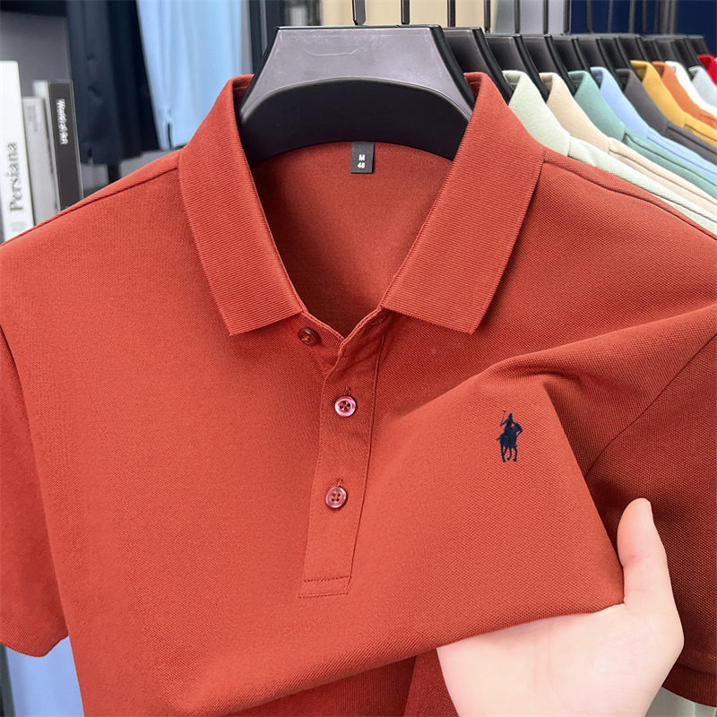男士夏季新款红色短袖刺绣polo衫爸爸装翻领长袖T恤本命年上衣服