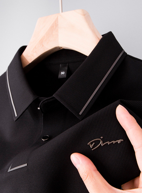 男士POLO衫长袖t恤中年plol爸爸春秋装新款上衣华夫格衬衫领体恤