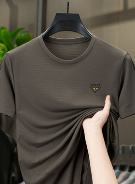 2025男士夏季新款冰丝圆领短袖T恤中年爸爸装凉感半袖上衣服popi