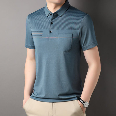 中年男士上衣短袖爸爸夏装冰丝