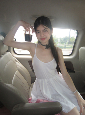 夏日小众设计甜辣少女性感拼接俏皮叠穿高腰a字裙露背吊带连衣裙