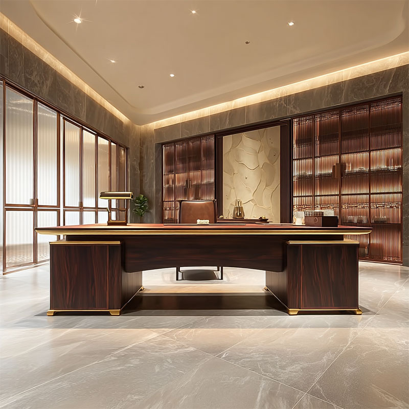 新中式实木老板桌办公桌新款轻奢高级感大班台办公室董事长总裁桌