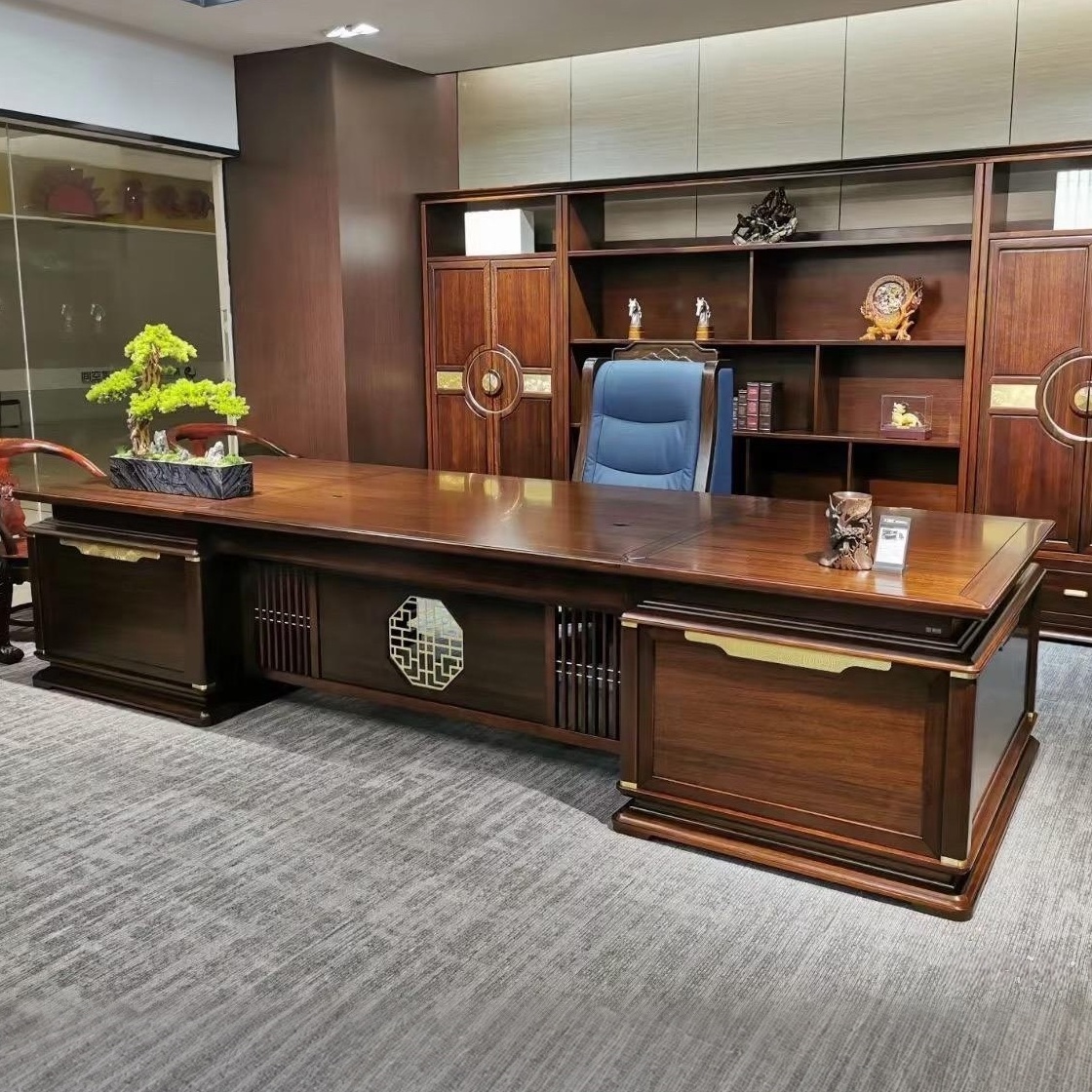 新中式乌金木大班台老板办公桌
