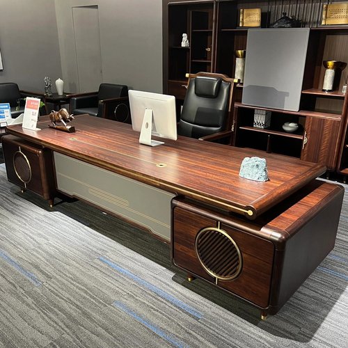 新中式乌金木大班台实木办公桌