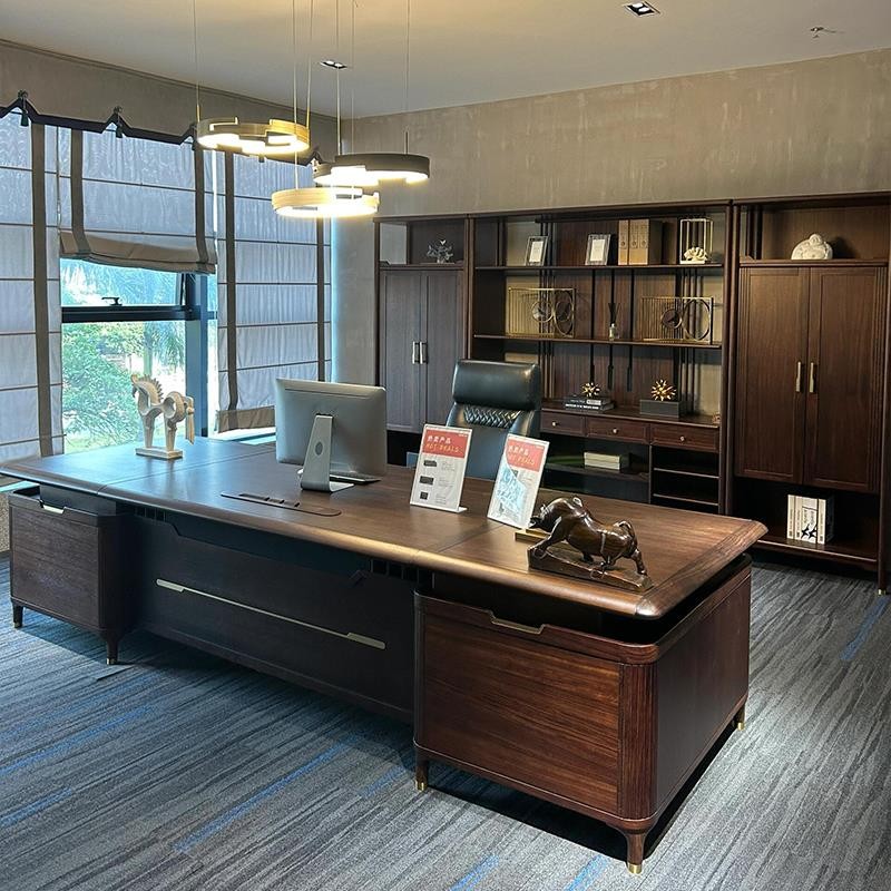 新中式实木办公桌椅组合