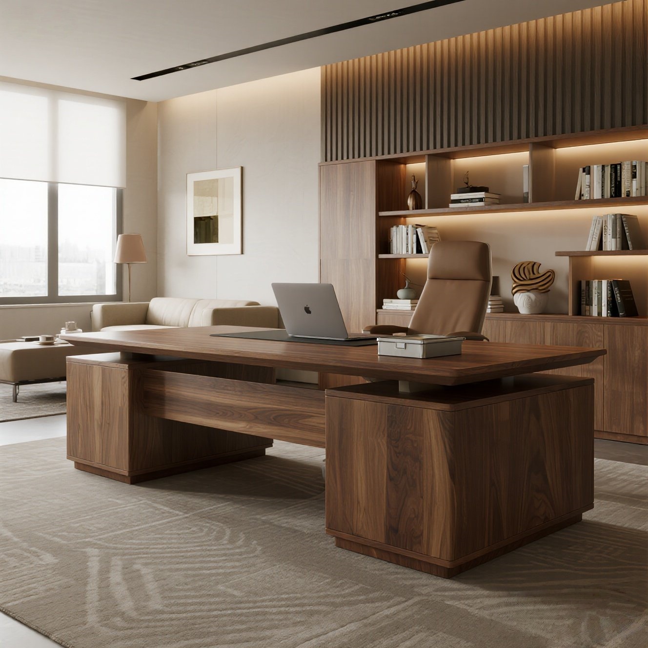 新中式北美黑胡桃木老板桌酒店民宿总裁桌办公桌高端董事长大班台