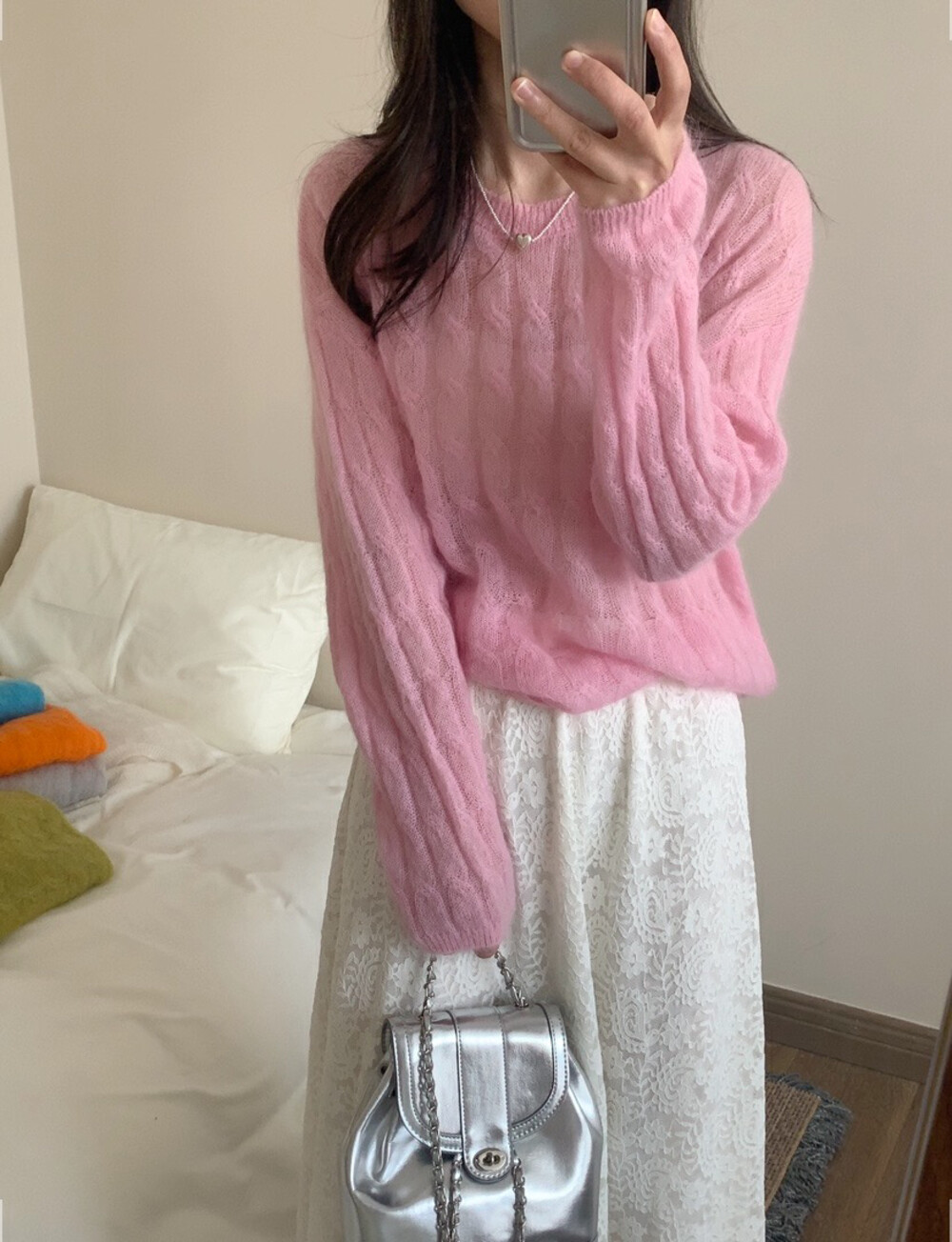薄款宽松马海毛针织衫套头圆领