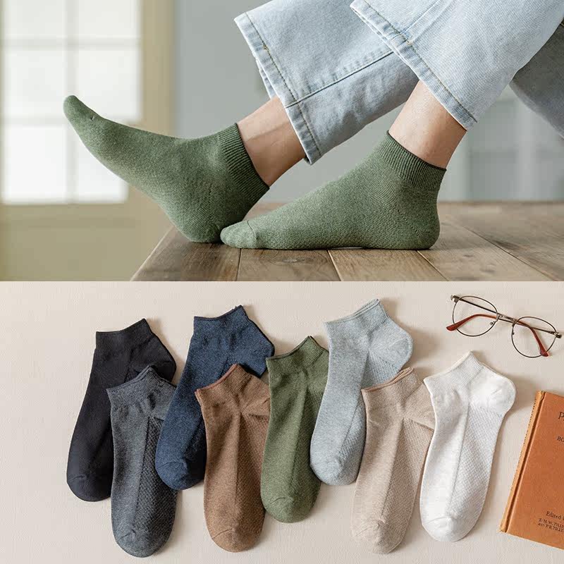 98%纯棉男士春夏薄款袜子按摩底短筒袜夏季纯色商务休闲男袜21806