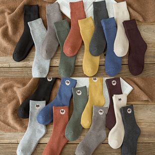 袜子女加厚加绒保暖毛圈中筒袜棉冬季 厚袜子棉袜外穿纯色小狗503