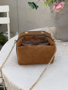 韩国东大门代购BUCKSLEATHER新款翻毛皮链条百搭女士方包手提斜跨