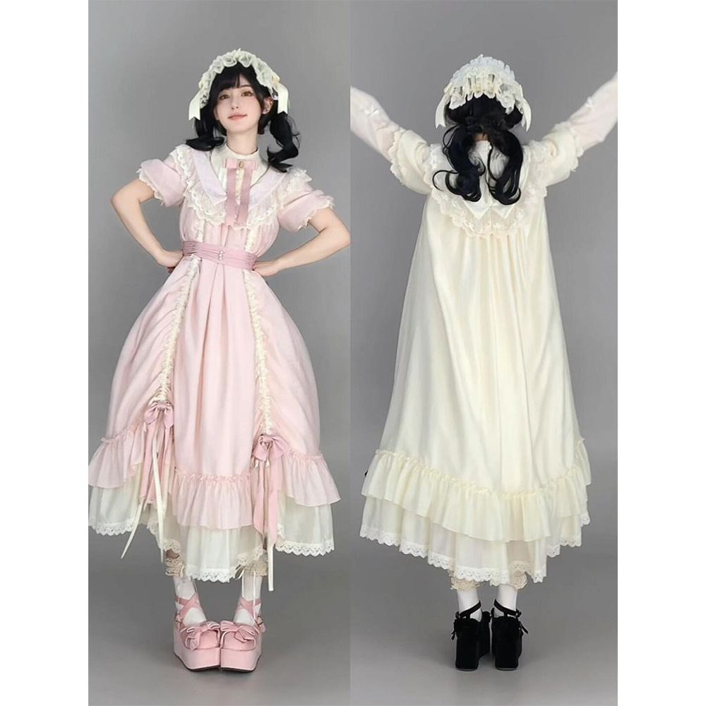 琉璃花海 玫瑰绣花可提拉多穿op 设计感袖套可拆卸收腰长裙两件套