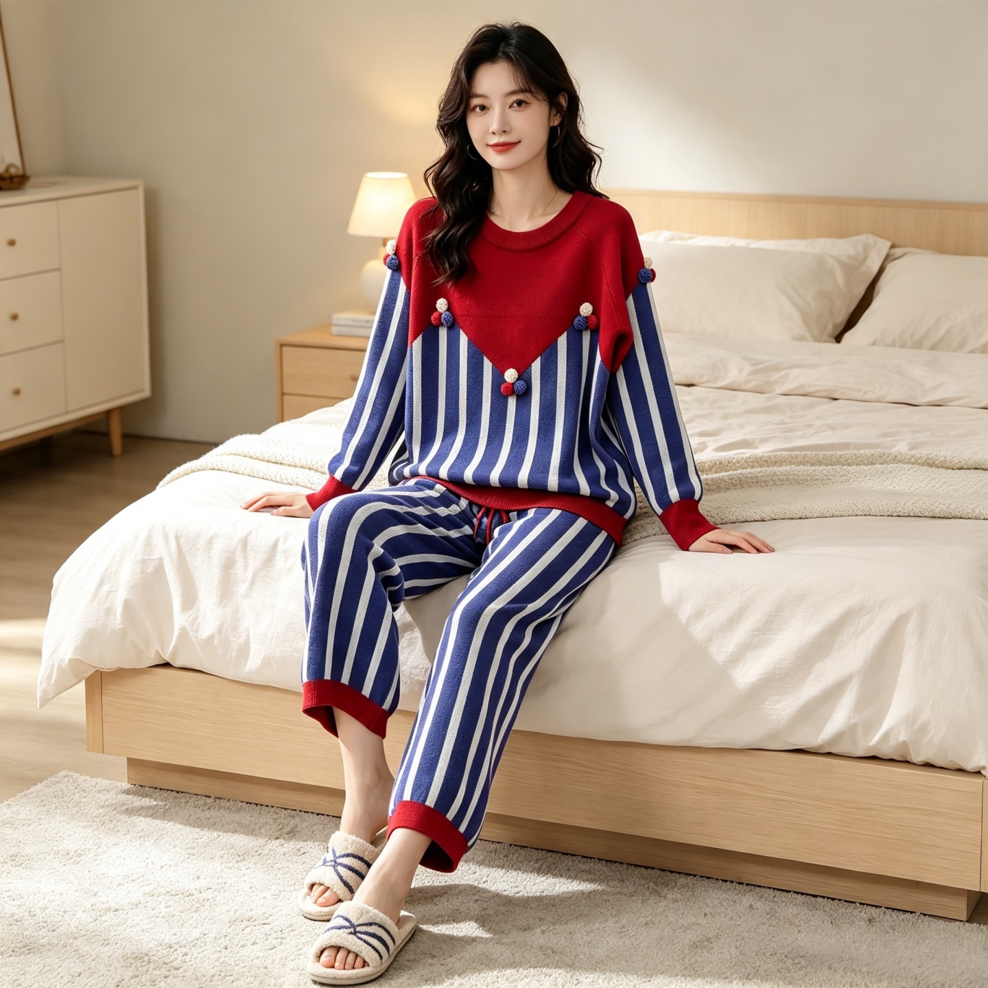 娜摩米女士秋冬半边绒套头家居服