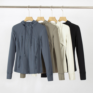 Athena lulu新款连帽瑜伽外套女裸感修身拉链跑步健身运动夹克
