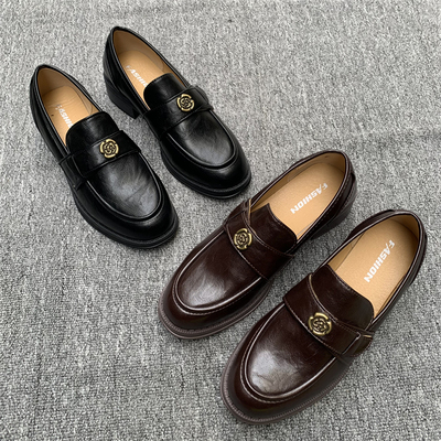 复古英伦风乐福鞋女一脚蹬皮面