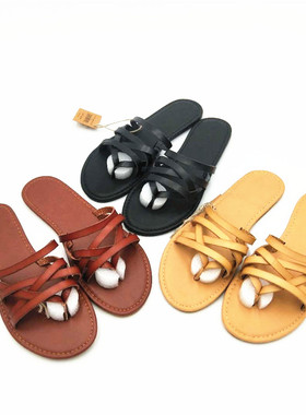 外贸新款平底AEO/American Eagle/美国鹰女士网格拖鞋 多带套脚原