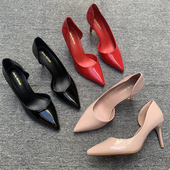 时尚 百搭外穿高跟鞋 法式 外贸原单秋夏新款 侧空气质尖头浅口单鞋 女