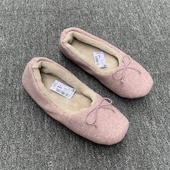 新款 冬加绒 家居外穿软底软面平底蝴蝶结豆豆鞋 韩版 温柔仙女毛毛鞋