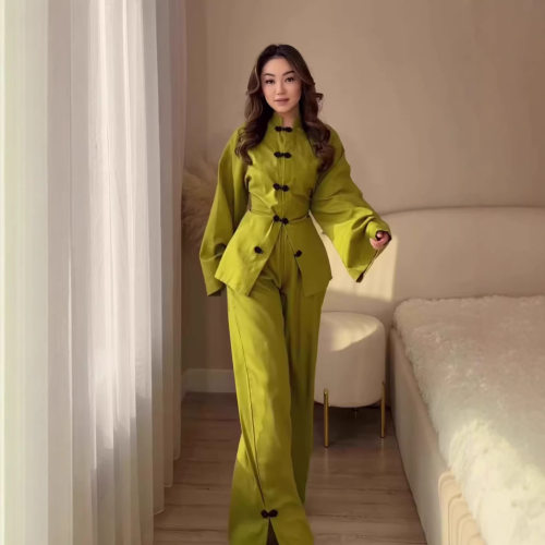 夏季复古中式盘扣宽松两件套女