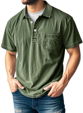 新款男士休闲百搭短袖纽扣翻领衬衫polo衫