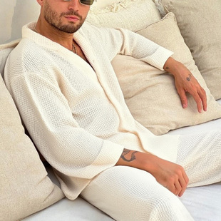 欧美新款秋冬休闲男士翻领衬衫长袖上衣长裤宽松套装男