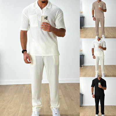春夏男士短袖衬衫长裤两件套
