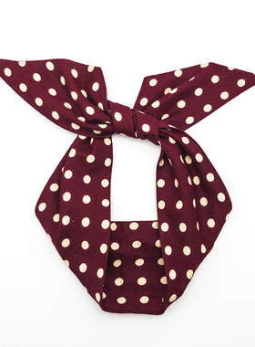 红色偏爱复古宽边兔耳发带 波点 圆点欧美简约发箍 百搭领巾丝巾