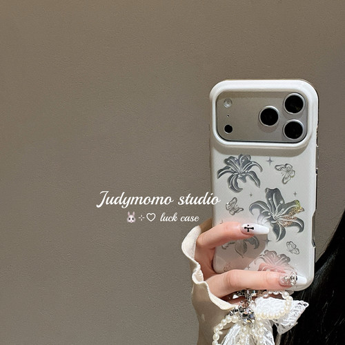 ins法式初秋碎花棕色毛绒兔苹果17promax手机壳适用iPhone16新款15pro全包防摔14磨砂少女