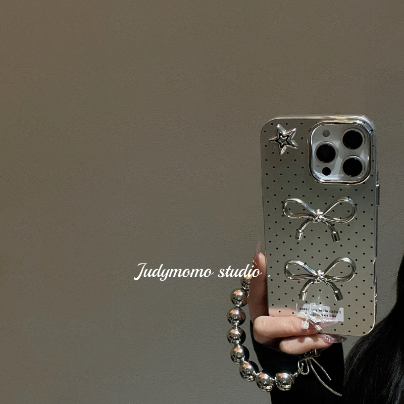 韩系小众冷淡银色波点蝴蝶结软壳