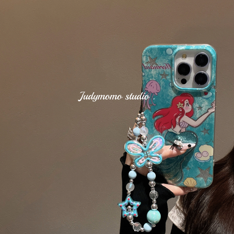 ins蓝色卡通美人鱼闪闪蝴蝶链条