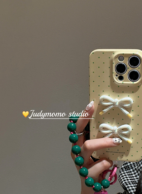 韩系ins黄色波点立体蝴蝶结iPhone16promax手机壳新款15pro苹果小众14pro挂链少女13防摔套