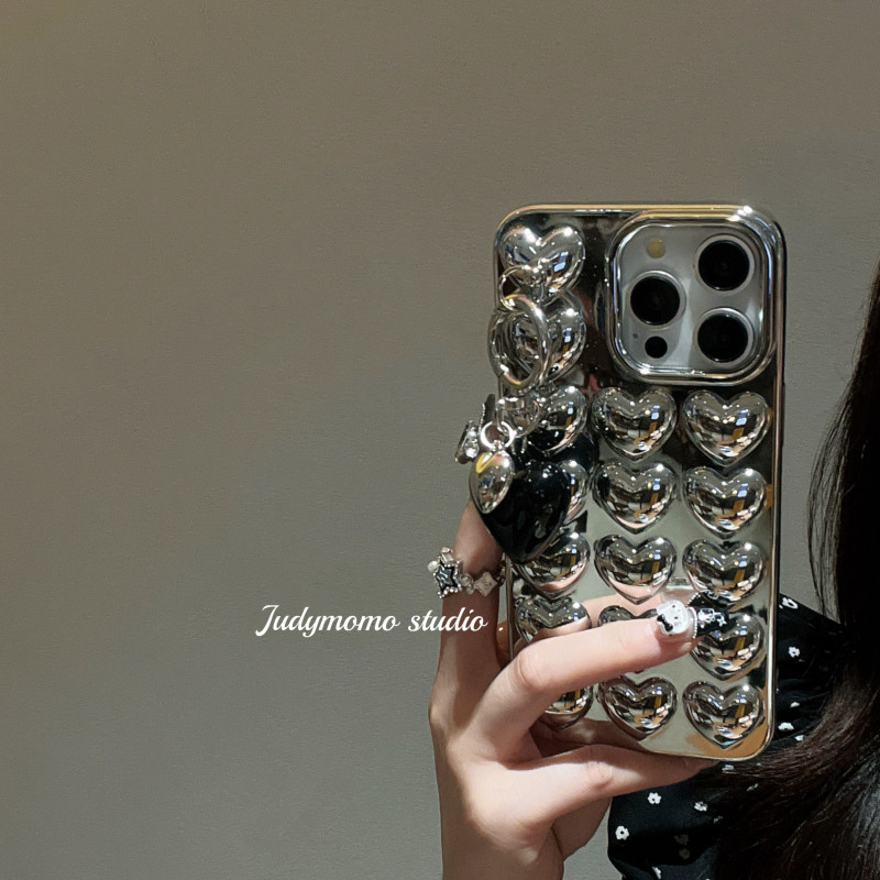 ins小众立体银爱心挂件15手机壳