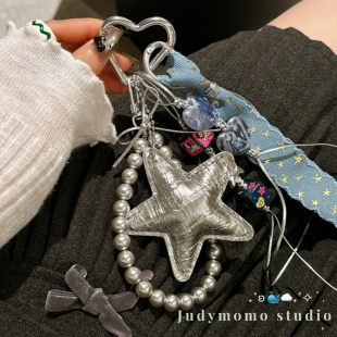 ins芭蕾运动少女M1u系包挂星星银色多元 素挂件可爱复古小众钥匙扣