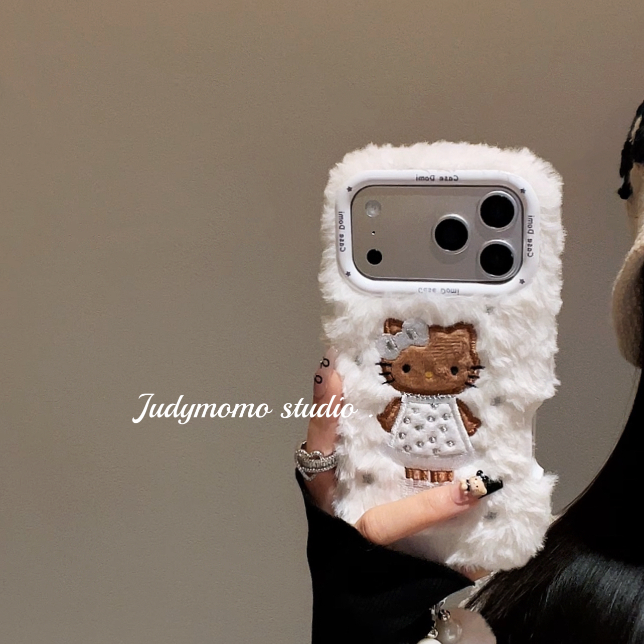 ins法式初秋碎花棕色毛绒兔